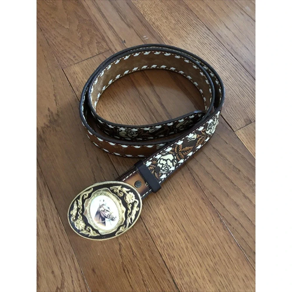 Vtg Leather Belt & Buckle Name 